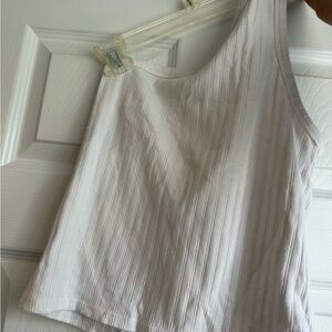 American Eagle Outfitters White Ribbed Scoop Tank- One Shoulder